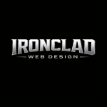 Ironclad Web Design logo in metallic silver text on a black background